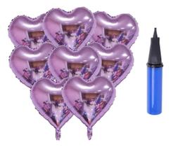 10 Balão Coração Metalizado 45Cm + 1 Bomba Manual