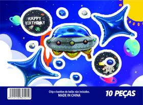 10 Balão Metalizado Astronauta Nave E Foguete Espacial - Art Festa