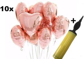 10 Balão Metalizado Coração Com Bomba Balão