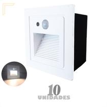 10 Balizador Led Parede Sensor Presença Embutir Branco Lup73