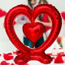 10 balões de coração vermelho metalizado vazado 40 cm