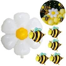 10 Balões Flor Margarida Branca 5 Abelhinhas Metalizados
