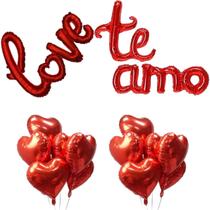 10 Balões Metalizados Coração, Balão Metalizado Frase Te Amo, Balão Metalizado Love, Decoração Romântica, Dia Namorados