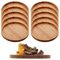 10 Bandejas de Bambu Redonda Petisqueira Servir Decorar