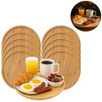 10 Bandejas de Bambu Tabúa Redonda 29,5cm Ideal P/ Servir