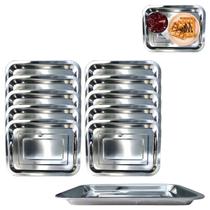 10 Bandejas em Aço Inox Retangular Para Servir Garçom 26cm
