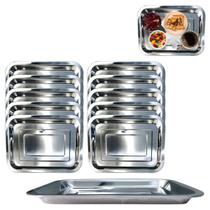 10 Bandejas em Aço Inox Retangular Para Servir Garçom 31cm