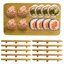 10 Bandejas em Bambu Sushi Oriental 21cm Servir Restaurantes