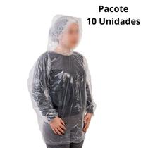 10 Bata Plástica Transparente Com Capuz Elástico No Punho 10 Bata Plástica Transparente Com Capuz Elástico No Punho