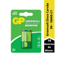 10 Baterias GP Batteries Greencell Zinco Carvão 9V - 1604G-C1 - Blister Unitário