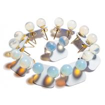 10 Brinco Bolinha Pedra da Lua Opalina Tarraxa Dourado