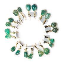 10 Brinco Cesta Amarrada Pedra Ágata Verde Dourado