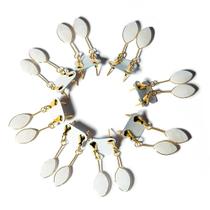 10 Brinco Navete Quartzo Leitoso Ranhurado Tarraxa Dourado
