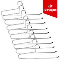 10 Cabides Simples de Aço Cromado Organizador Closet Guarda Roupa Lavanderia Resistente