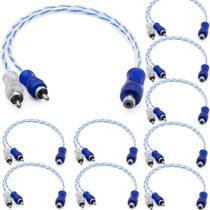 10 Cabo Y RCA Blindado 1 Femea 2 Macho Injetado Azul 4mm