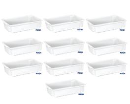 10 Caixa Plástica Empilhavel Branca Sem Tampa 9l 0410 Pleion