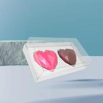 10 Caixas Branca para 2 Corações Lapidados com Visor