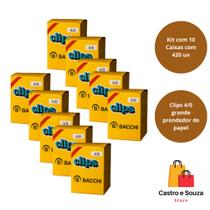 10 caixas Clips para Papel 4/0 com 420 unidades cada caixa BACCHI