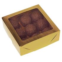 10 Caixas Laminada Ouro Para 9 Doces C4671 Com Visor Transporte Encomenda Presente Ideia