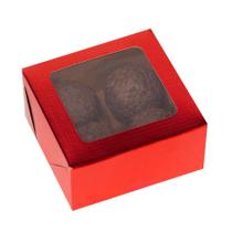 10 Caixas Laminada Vermelha Para 4 Doces C4678 Metalizada Com Visor Acetato Presente Ideia