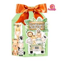 10 Caixas Milk Safari Aquarela Verde com Personagem e Aplique 3D - QFestança