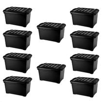 10 Caixas Organizadoras 25 Litros Preta Com Travas e Rodinhas