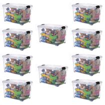 10 Caixas Organizadoras 45 Lts Transparente Com Travas e Rodinhas