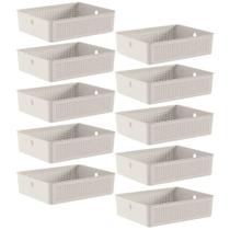 10 Caixas Organizadoras Multiuso Flow Bege 8,2L Ou Cestos Plásticos Closet Lavanderia
