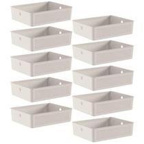 10 Caixas Organizadoras Multiuso Flow Bege 8,2L Ou Cestos Plásticos Closet Lavanderia