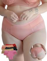 10 Calcinha plus size Feminina microfibra e renda cintura alta lateral larga forro em algodão