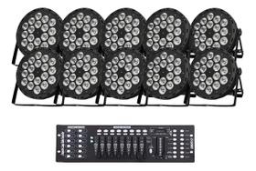10 Canhao Refletor 18 Leds Rgbw 12w Quadriled + Mesa Dmx
