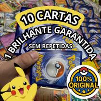 10 Cartas Pokémon Originais Com 1 Brilhante Foil Copag TCG Sem Cards Repetidas Colecionáveis