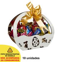 10 Cesta Mini Páscoa Mdf Branco Ifood Presente Chocolate Ovo
