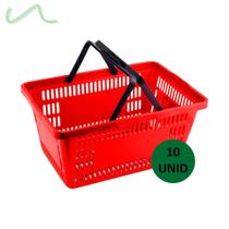10 Cestas Plástica Supermercado Reforçada Cestinha Vermelho