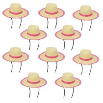 10 Chapéus Tranças Palha Infantil Mocinha Festa Junina Rosa