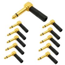 10 Conector Plug P10 Mono 90 Graus Preto Dourado MXT