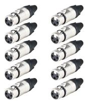 10 Conector Xlr Canon Fêmea Metálico Mic Dmx Lu71221 Luminos