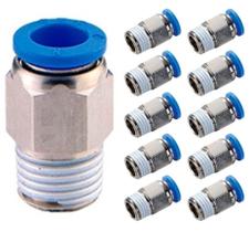 10 Conexões Pneumáticas Instantâneas Reta Macho 8mm 1/4" NPT