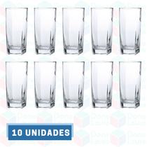 10 Copo Bali Transparente Quadrado 320ML Suco Água Refresco