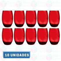 10 Copo de Vidro Bellagio 450ML Vermelho Redondo Bebidas Suco