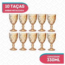 10 Copo Taça 330Ml Ambar Vidro Resistente Diamond Vinho/Aguá - Class Home