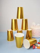 10 Copos 270ml Descartáveis de Luxo em Papel Dourado