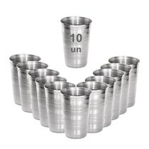10 Copos Aço Inox Resistente Grande Cerveja Agua Suco 390Ml