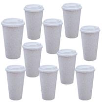 10 Copos Caneca Fibra De Arroz Ecologico + Tampa