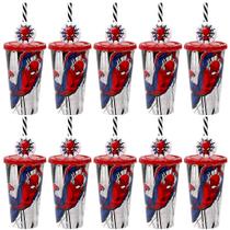 10 Copos Canudo Spider Aranha 500ml para Infantil Lembrancinha Sacola Surpresa