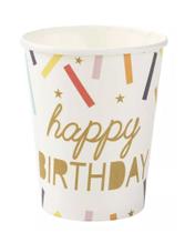 10 Copos de Papel Happy Birthday Confetes 270 ml Silver Festas - Inspire sua Festa Loja