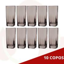10 Copos Quadrado Vidro Cinza Bali Mesa Posta Suco 320ml 10 Copos Quadrado Vidro Cinza Bali Mesa Posta Suco 320ml