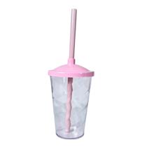 10 Copos Twister Com Tampa e Canudo Cristal Colorido 400ml