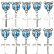 10 Crucifixos + 10 Entremeios Nossa Senhora da Graças Niquel - Tudo Em Metal Catolico