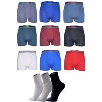 10 Cuecas Boxer Masculina+12 Pares Meia Cano Alto Algodão - D'Luxe